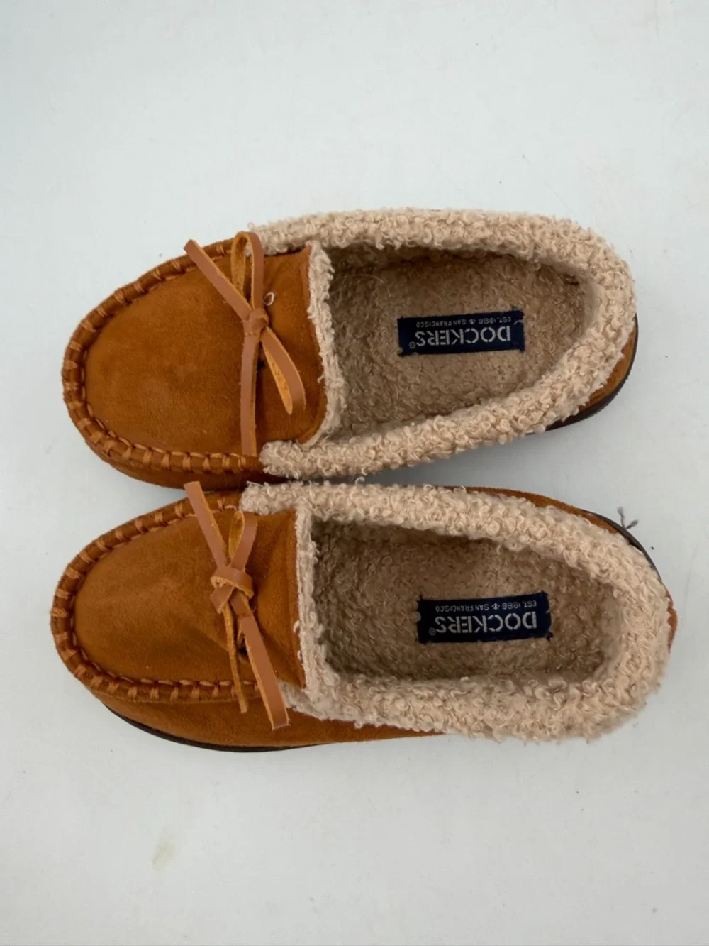 Dockers Kids Brown Cozy -SZ 11-12- Sheepskin Lined Moccasins Slippers